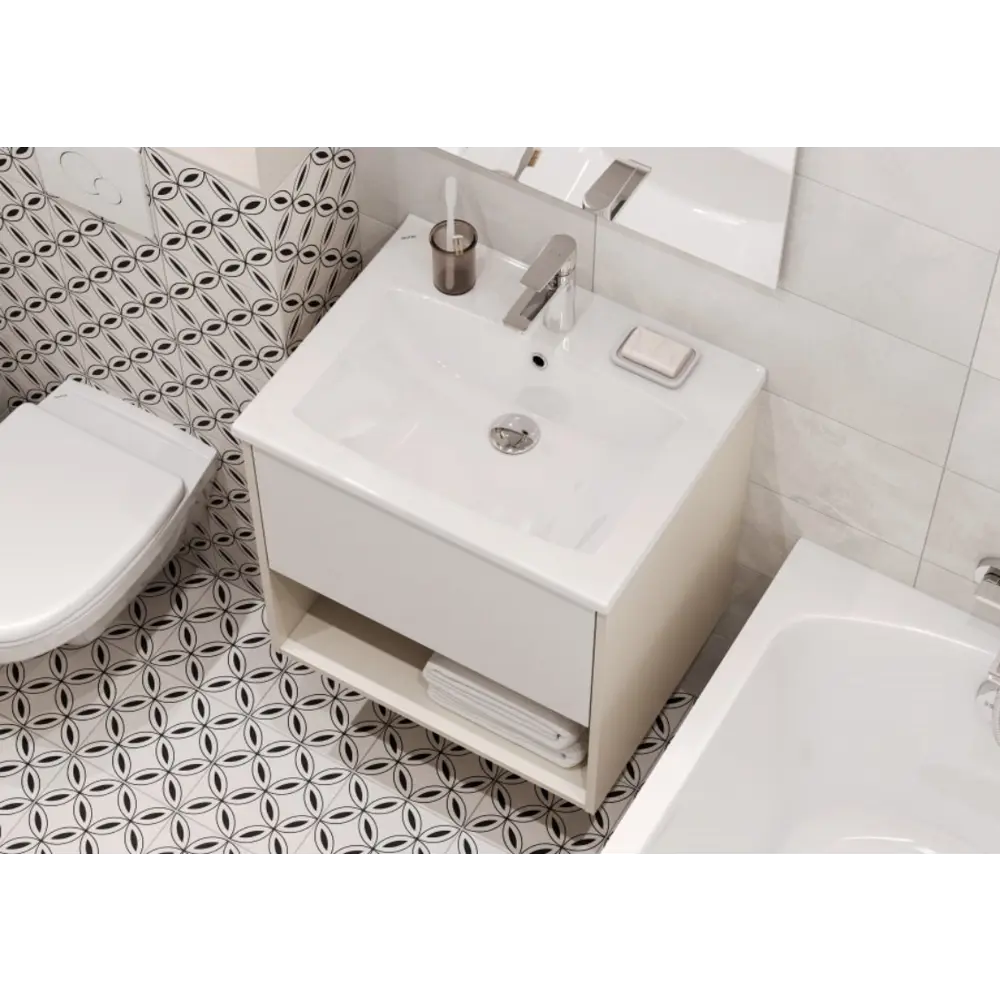 Фото 7 Тумба с раковиной для ванной AQUATON 1A2883V1A44A0 Форм 60 капучино, раковина Элина 60, фасад белый глянец Фото 7 Тумба с раковиной для ванной AQUATON 1A2883V1A44A0 Форм 60 капучино, раковина Элина 60, фасад белый глянец