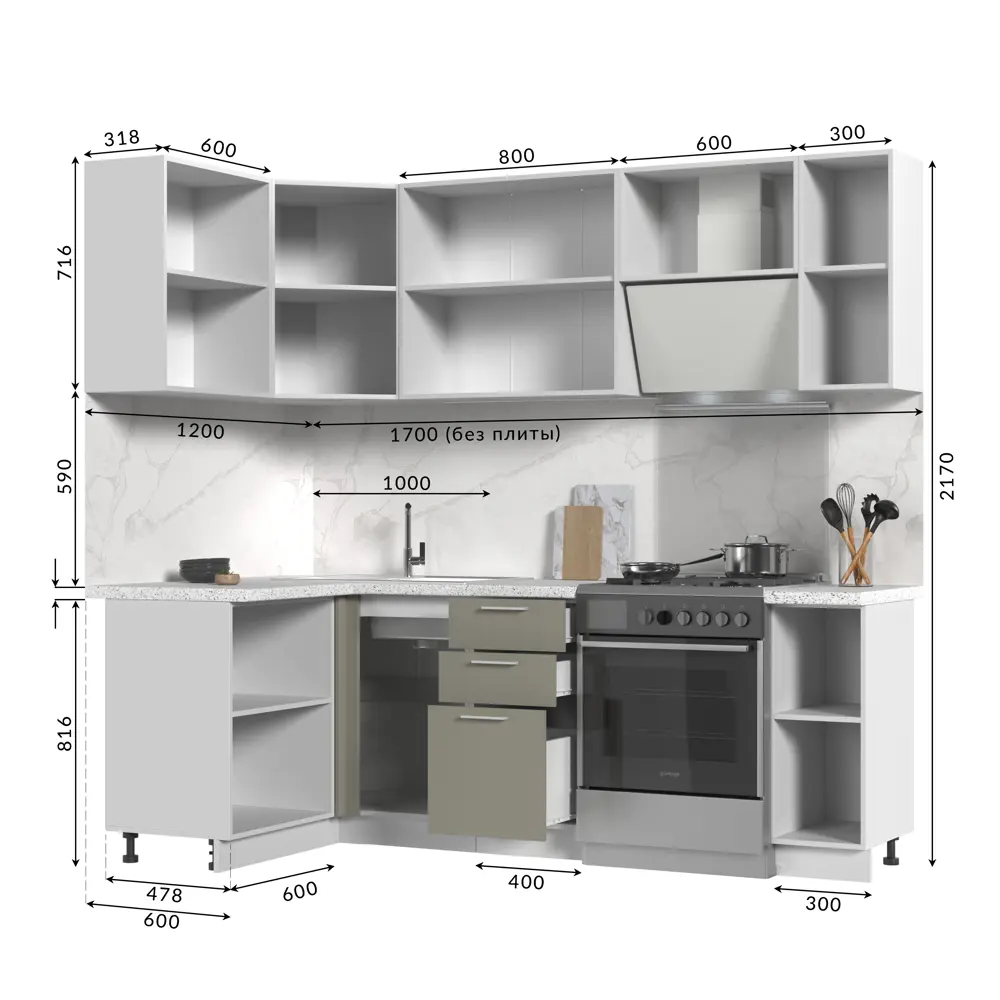 Фото 2 Кухонный гарнитур Стендмебель Катрин угловой со столешницей 26 мм 170x217x120 см ЛДСП цвет белый/циркон Фото 2 Кухонный гарнитур Стендмебель Катрин угловой со столешницей 26 мм 170x217x120 см ЛДСП цвет белый/циркон