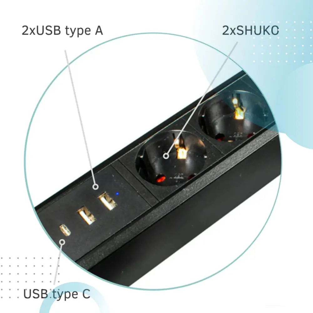 Фото 3 Розетка двойная встраиваемая Gls Optima D20610 с заземлением 3USB цвет черный Фото 3 Розетка двойная встраиваемая Gls Optima D20610 с заземлением 3USB цвет черный
