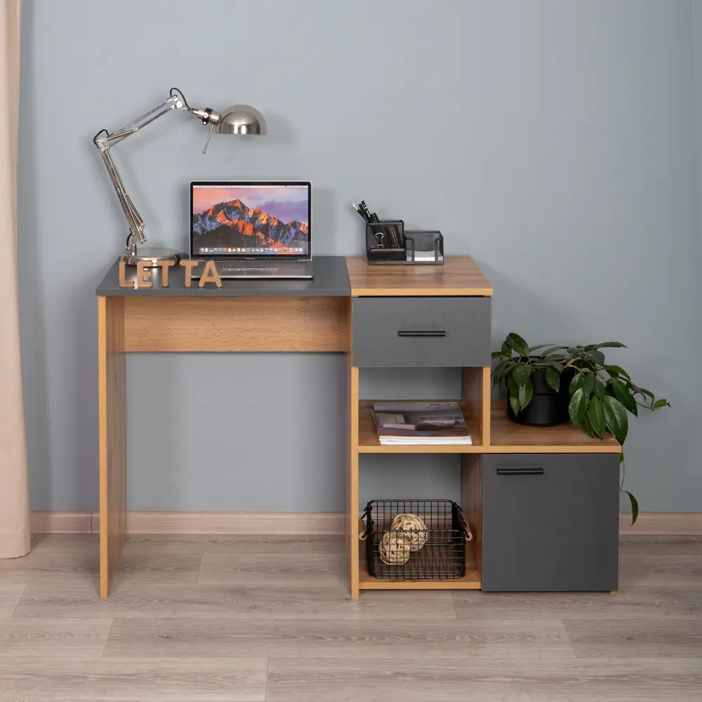 Фото 3 Письменный стол Letta L3730 120.1x75.4x45 см ЛДСП цвет антрацит/дуб вотан Фото 3 Письменный стол Letta L3730 120.1x75.4x45 см ЛДСП цвет антрацит/дуб вотан