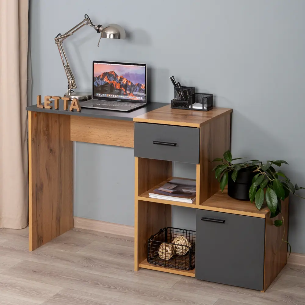 Фото 4 Письменный стол Letta L3730 120.1x75.4x45 см ЛДСП цвет антрацит/дуб вотан Фото 4 Письменный стол Letta L3730 120.1x75.4x45 см ЛДСП цвет антрацит/дуб вотан