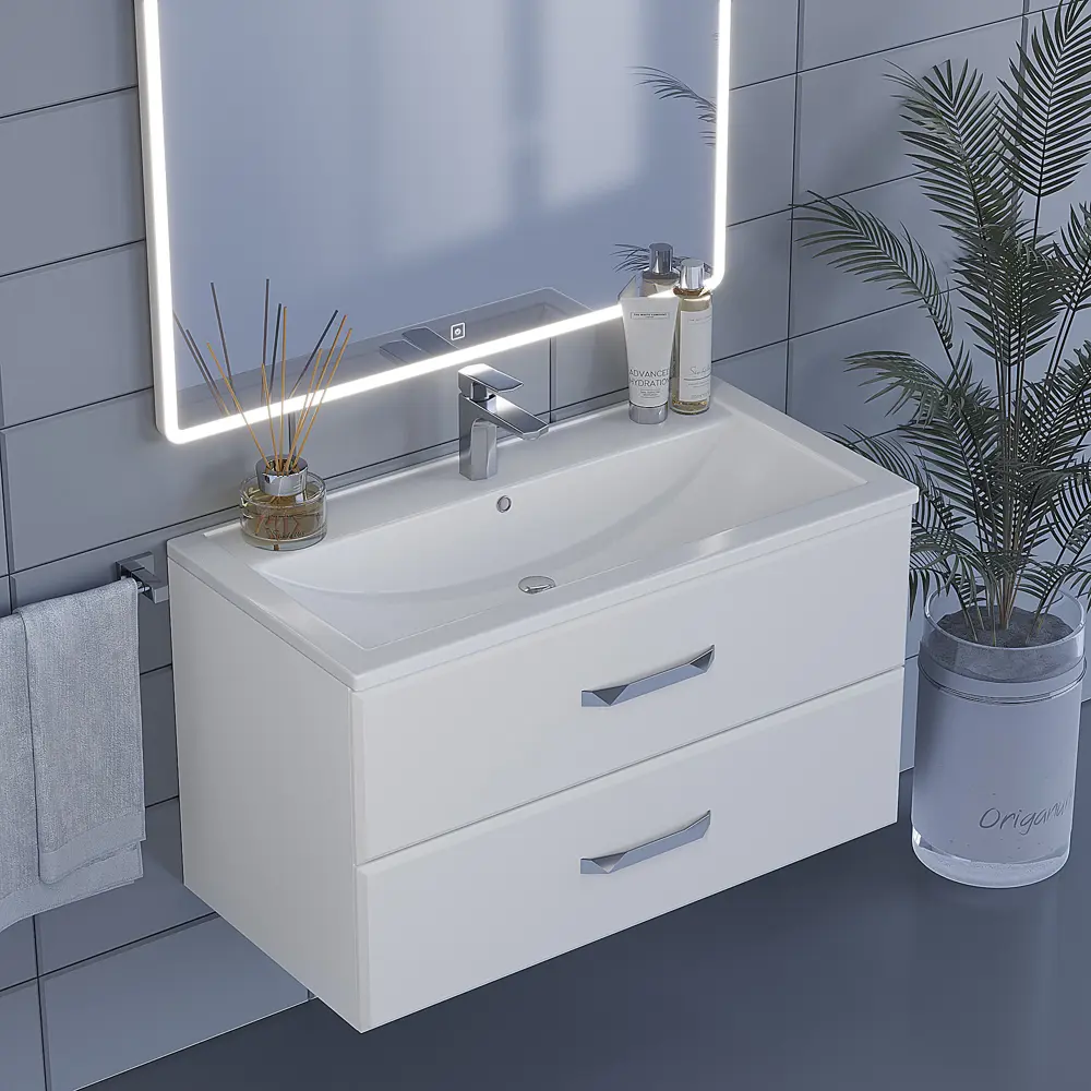 Фото 3 Тумба с раковиной для ванной подвесная Uperwood Foster 90x45x63 см белая Фото 3 Тумба с раковиной для ванной подвесная Uperwood Foster 90x45x63 см белая