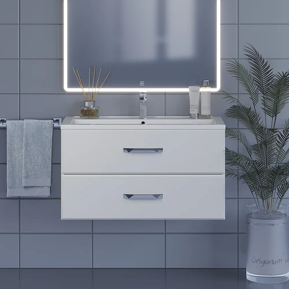 Фото 5 Тумба с раковиной для ванной подвесная Uperwood Foster 90x45x63 см белая Фото 5 Тумба с раковиной для ванной подвесная Uperwood Foster 90x45x63 см белая