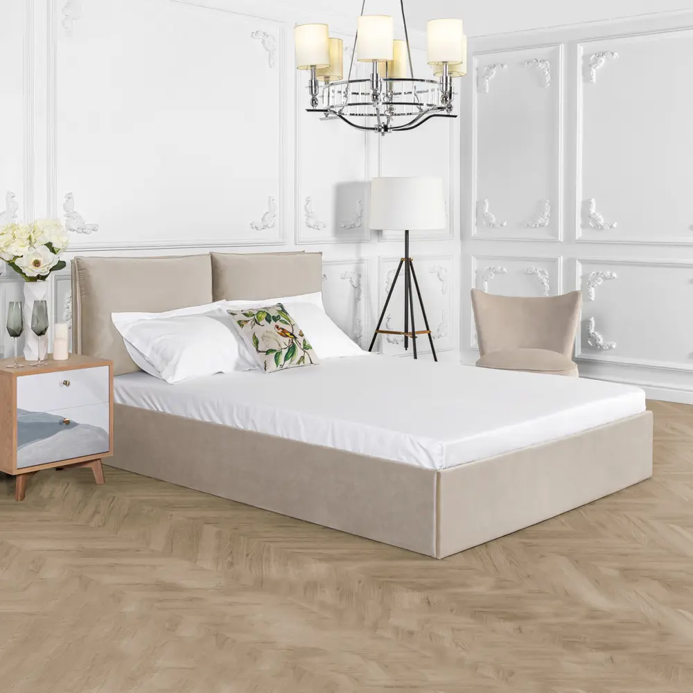 Фото 7 Кровать двуспальная Dg-home Эстетика 208x97x221 см велюр цвет кремовый Фото 7 Кровать двуспальная Dg-home Эстетика 208x97x221 см велюр цвет кремовый