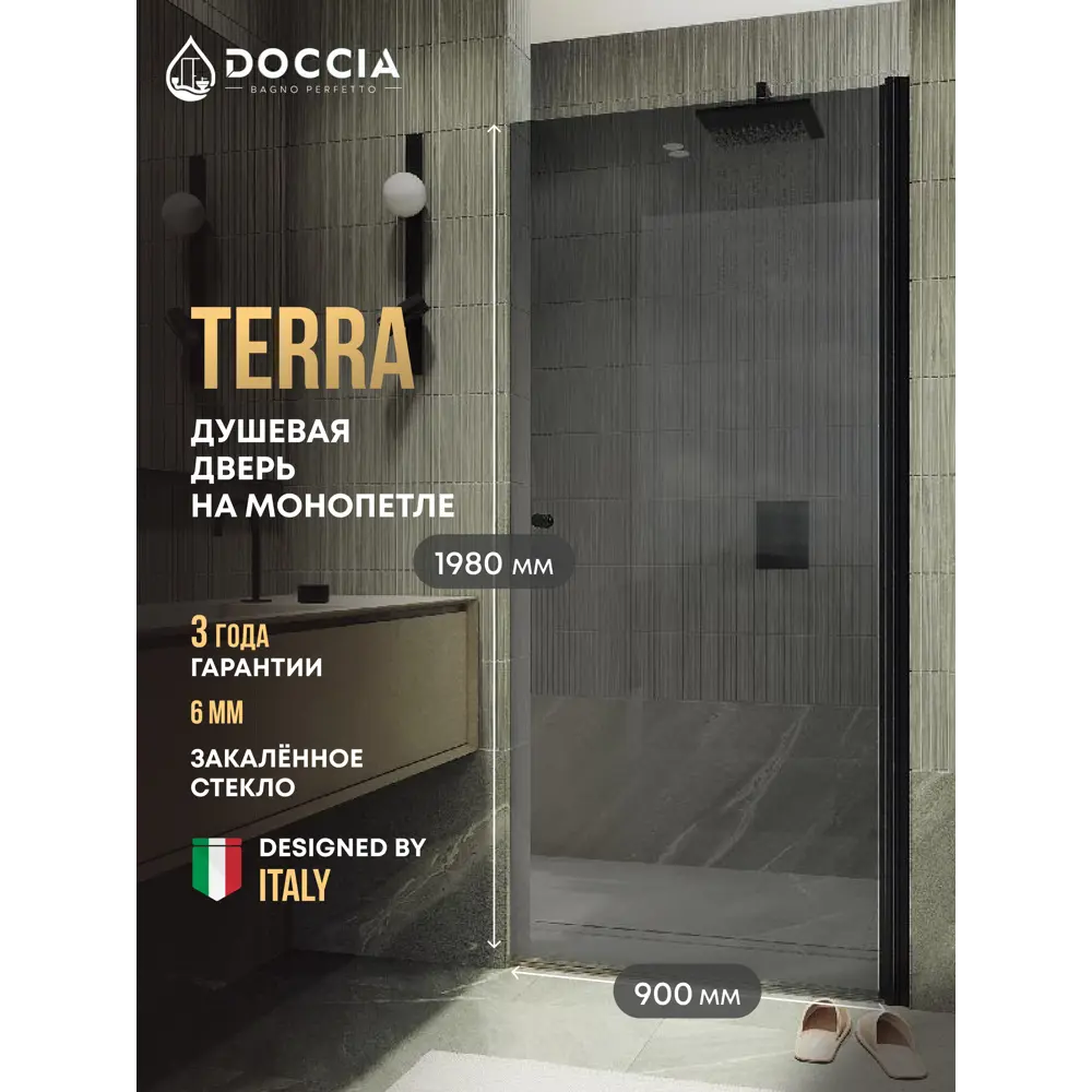 Фото Душевая дверь Doccia GLASS900pt/GR/6BL 90см эффект стекла прозрачный распашной Фото Душевая дверь Doccia GLASS900pt/GR/6BL 90см эффект стекла прозрачный распашной