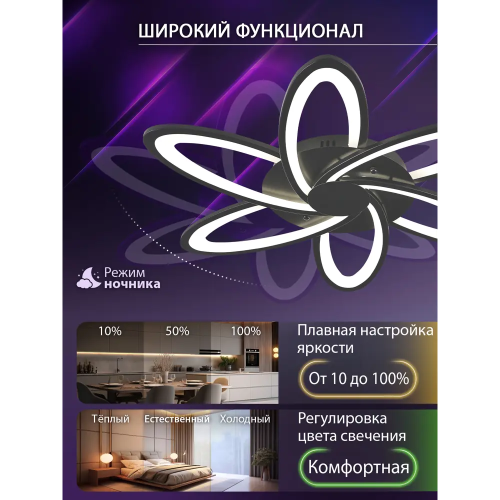 Фото 5 Люстра потолочная светодиодная Natali Kovaltseva HIGH-TECH LED LAMPS 82008 BLACK с пультом управления 1 лампа 18 м² цвет черный Фото 5 Люстра потолочная светодиодная Natali Kovaltseva HIGH-TECH LED LAMPS 82008 BLACK с пультом управления 1 лампа 18 м² цвет черный