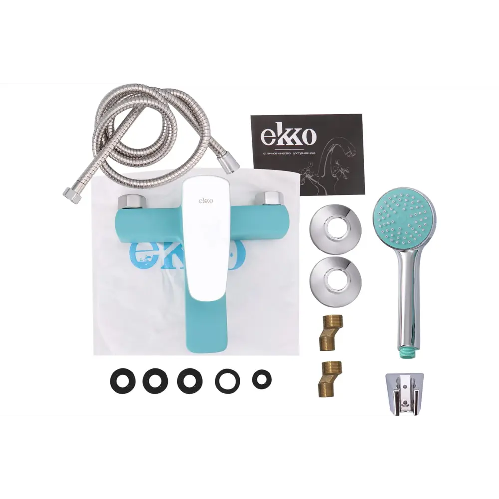 Фото 3 Смеситель для ванны Ekko E32303 однорычажный с душевой лейкой цвет бирюзовый Фото 3 Смеситель для ванны Ekko E32303 однорычажный с душевой лейкой цвет бирюзовый