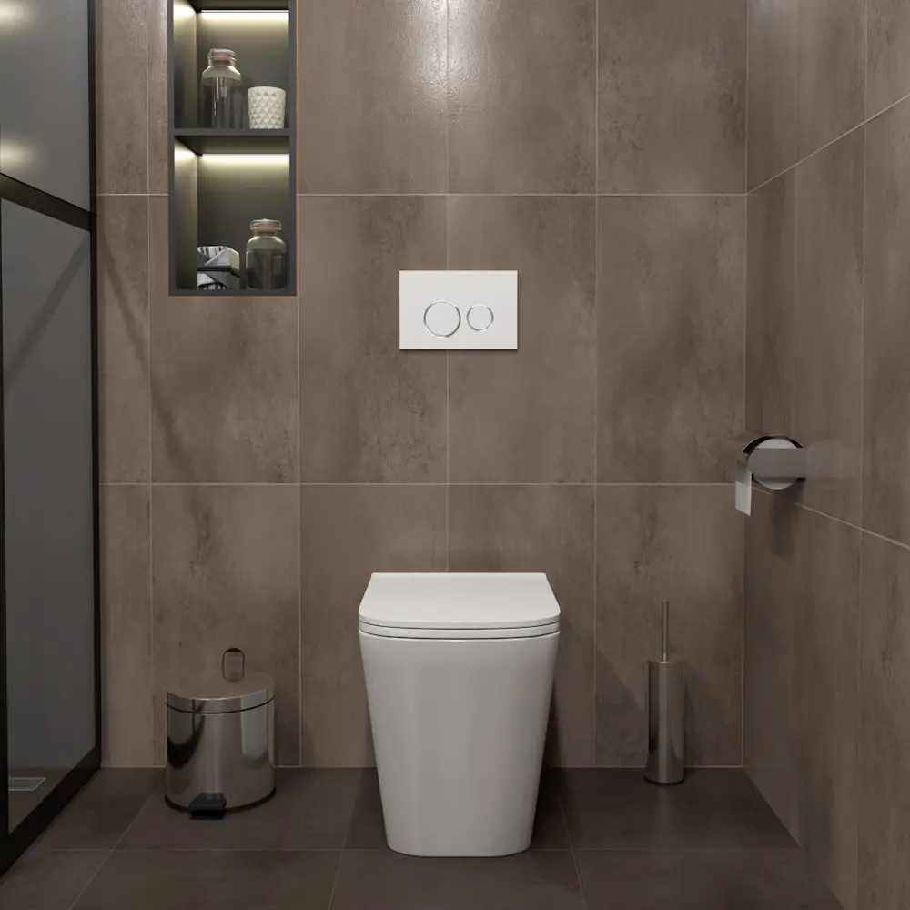 Фото 2 Унитаз приставной с бачком скрытого монтажа комплект 5 в 1 Teymi Helmi HD F14599 кнопка белая/хром