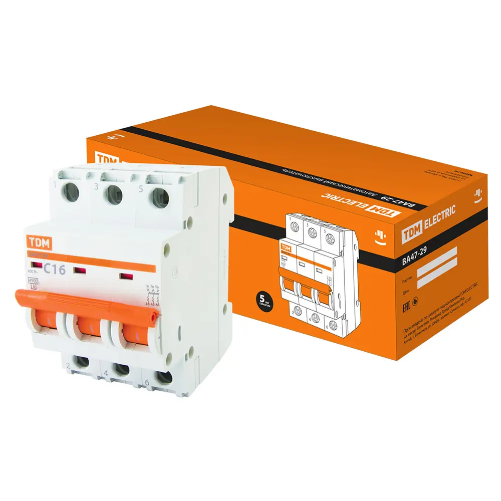 Фото Автоматический выключатель Tdm electric ВА47-29 SQ0206-0109 3P C16 А 4.5 кА 234554 Фото Автоматический выключатель Tdm electric ВА47-29 SQ0206-0109 3P C16 А 4.5 кА 234554