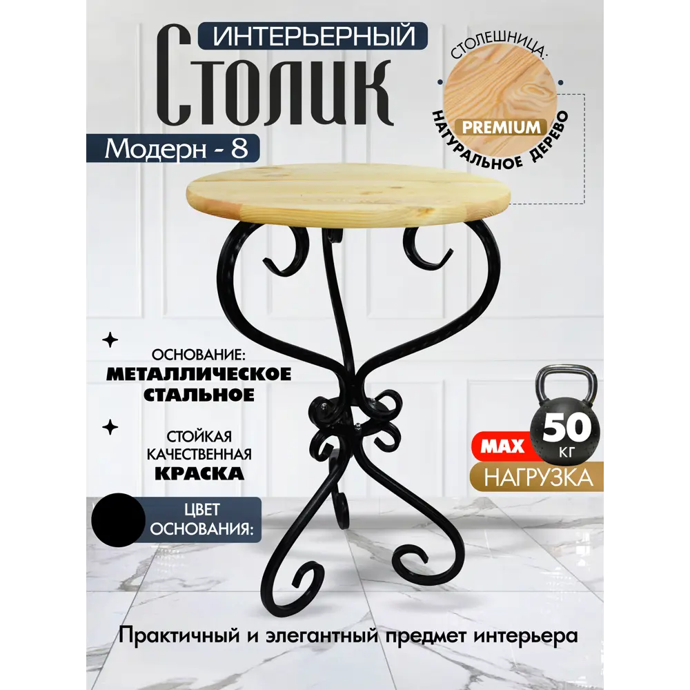 Фото Стол круглый Экогрупп 40x40x67 см черный