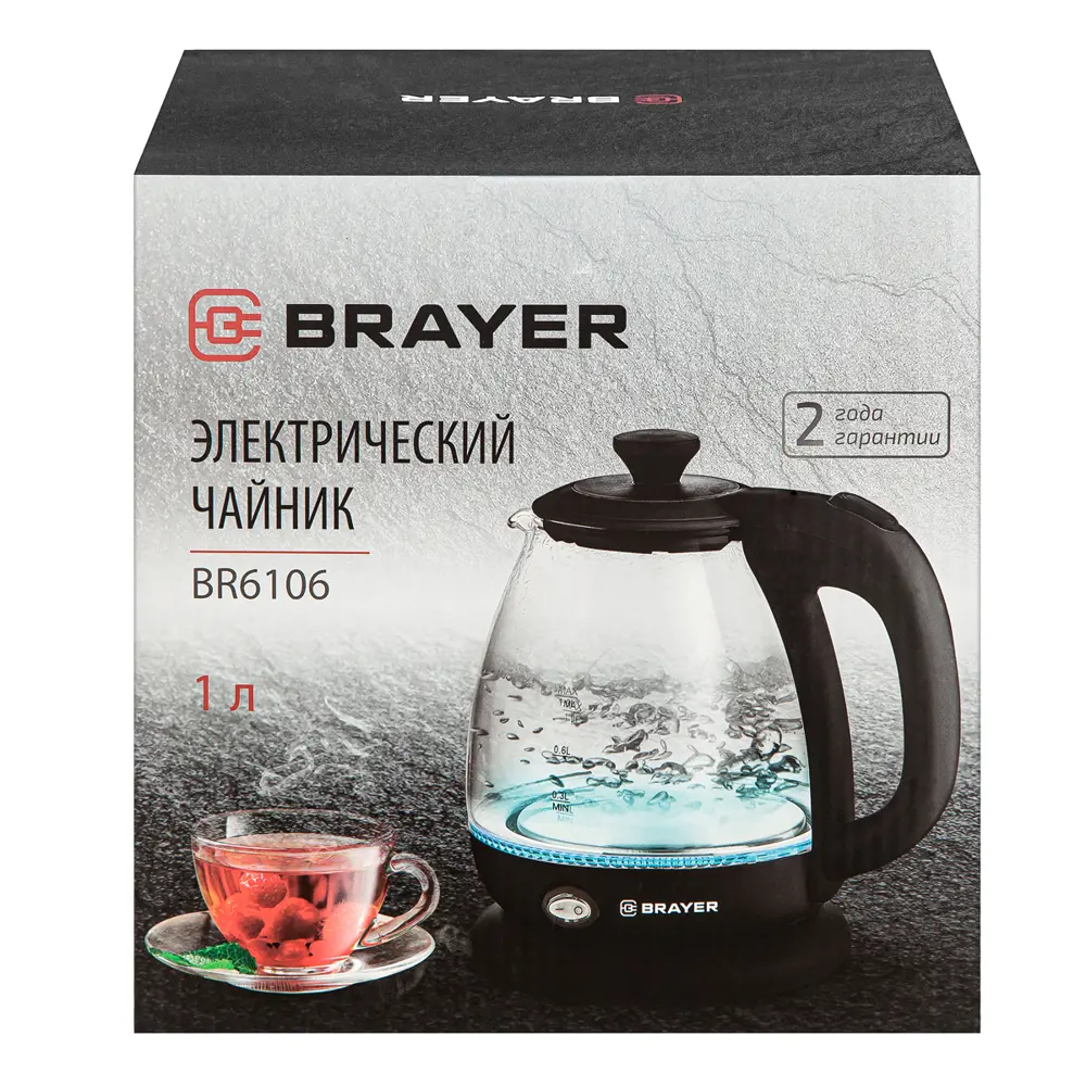 Фото Электрический чайник 1 л Brayer BR6106 пластик цвет прозрачный, черный Фото Электрический чайник 1 л Brayer BR6106 пластик цвет прозрачный, черный