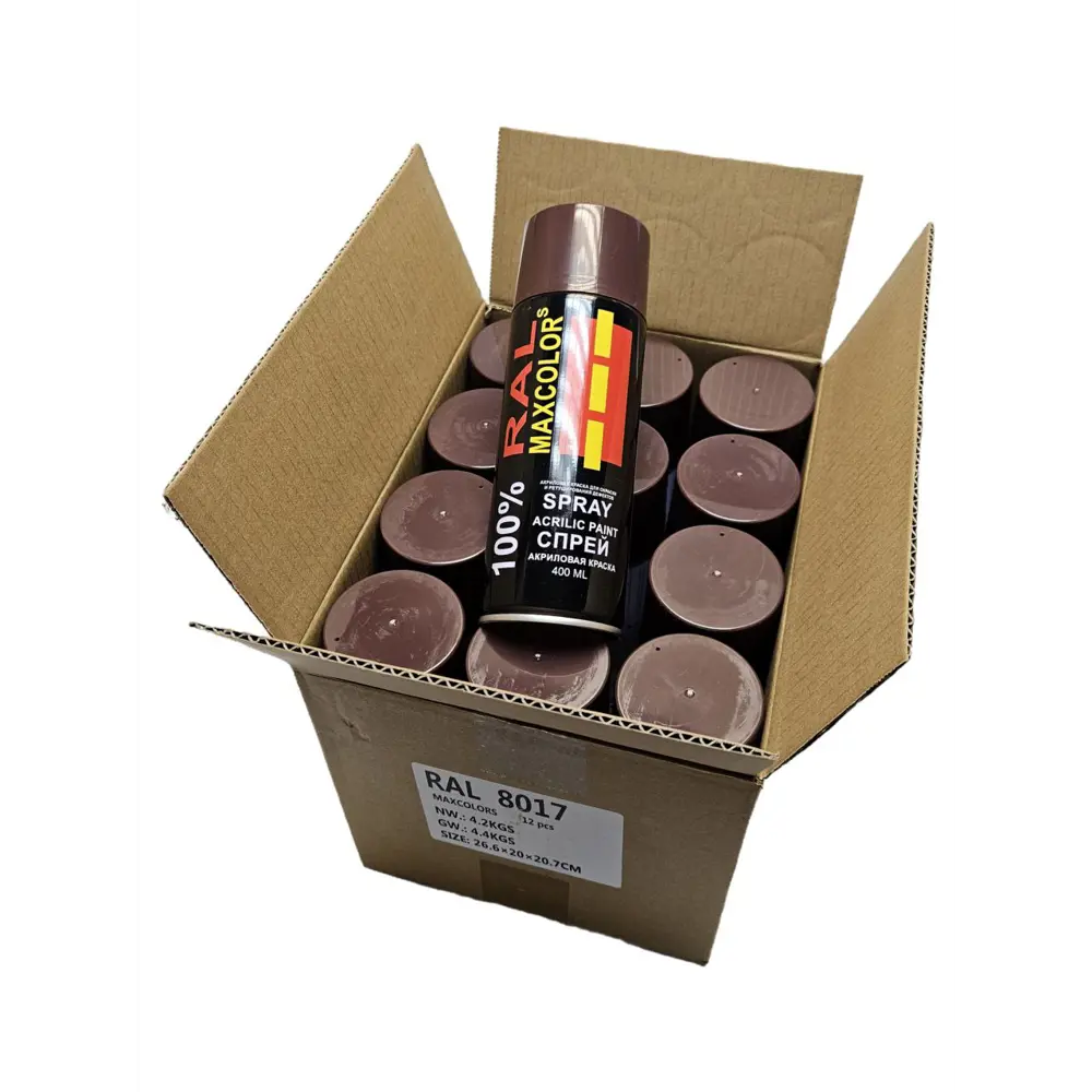 Фото Спрей акриловый Maxcolors глянцевый цвет RAL 8017 Chocolate brown Acrilico 800 мл 12 шт Фото Спрей акриловый Maxcolors глянцевый цвет RAL 8017 Chocolate brown Acrilico 800 мл 12 шт