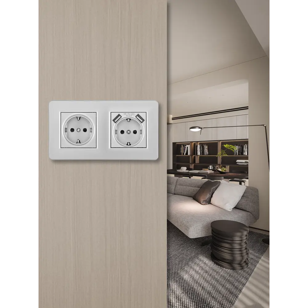 Фото 4 Розетка двойная с USB встраиваемая Arte milano SET16-2-47-1-40-1.silver с заземлением и шторками цвет серебро