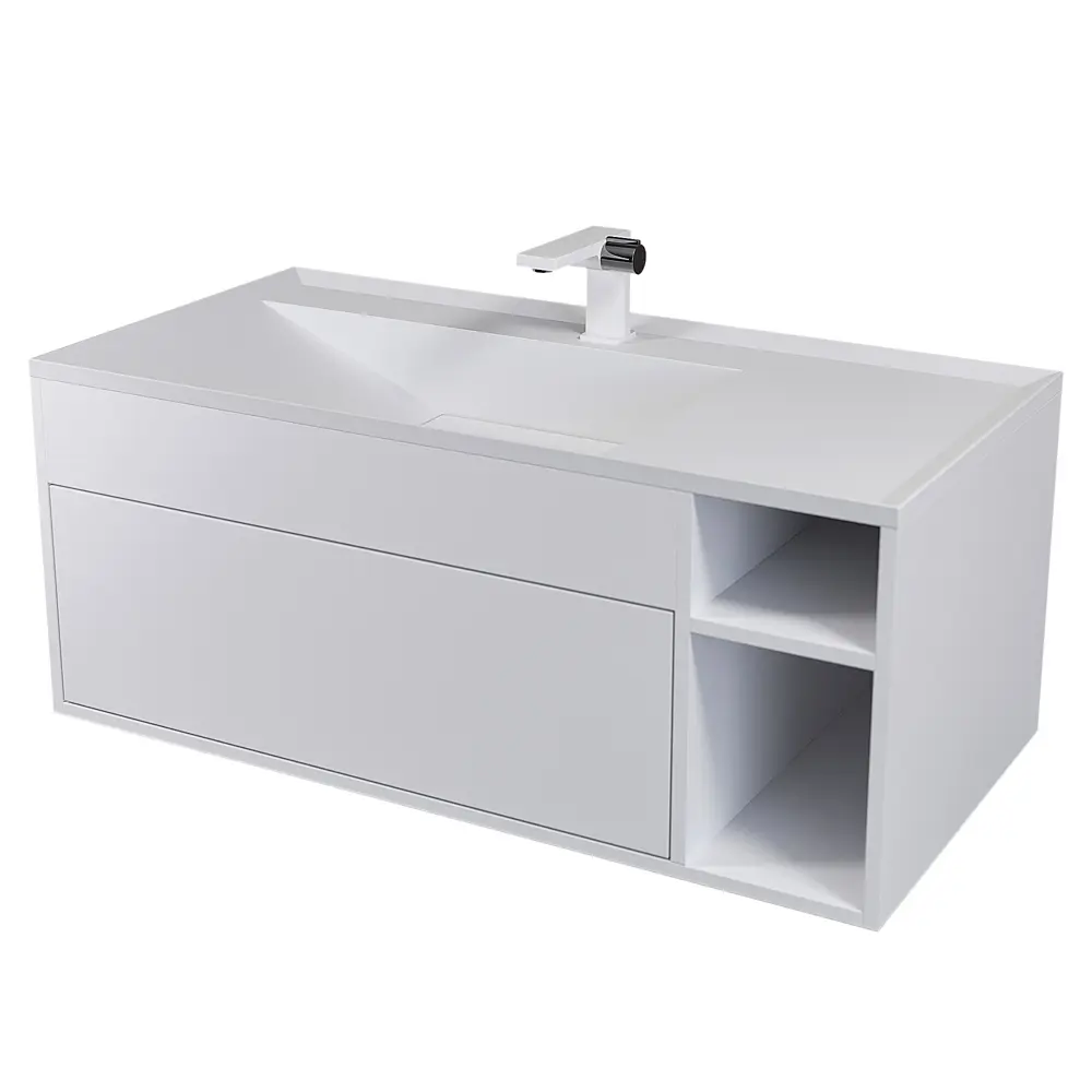 Фото Тумба с раковиной для ванной подвесная Uperwood Lotus Premium 100x50x44 см белая Фото Тумба с раковиной для ванной подвесная Uperwood Lotus Premium 100x50x44 см белая
