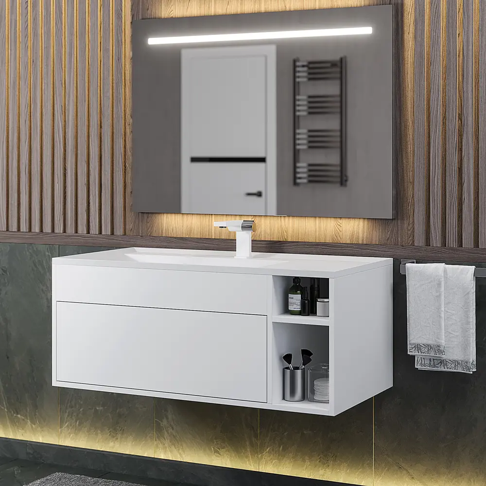 Фото 7 Тумба с раковиной для ванной подвесная Uperwood Lotus Premium 100x50x44 см белая Фото 7 Тумба с раковиной для ванной подвесная Uperwood Lotus Premium 100x50x44 см белая