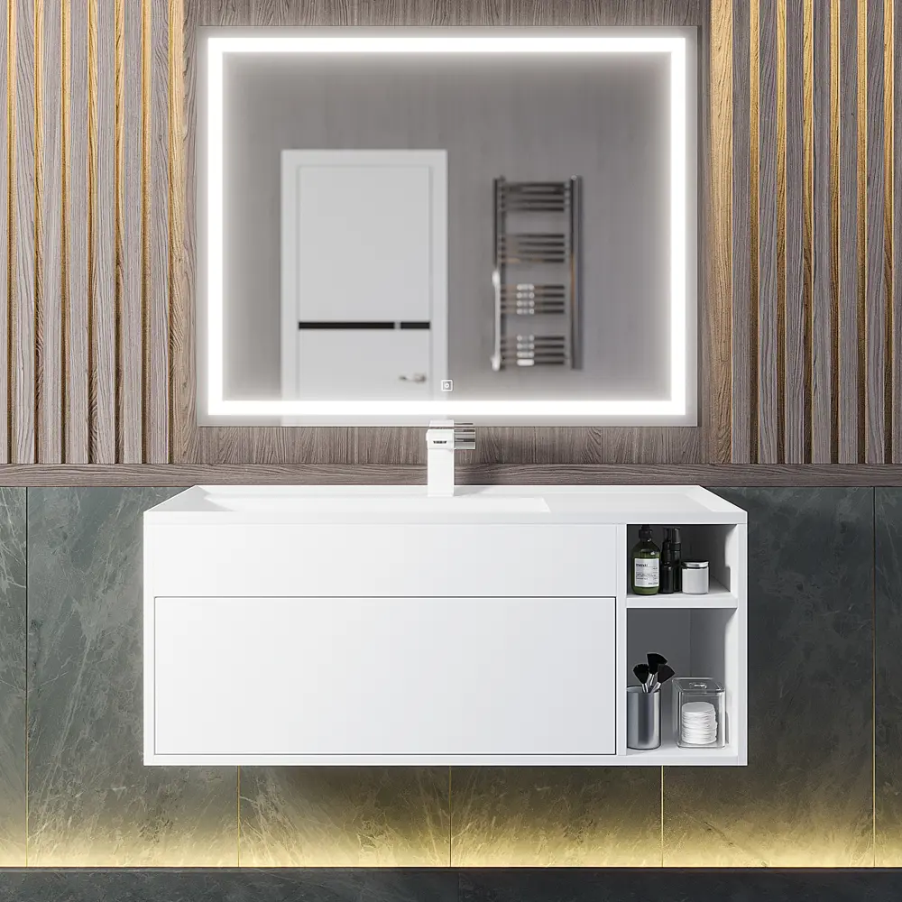 Фото 6 Тумба с раковиной для ванной подвесная Uperwood Lotus Premium 100x50x44 см белая Фото 6 Тумба с раковиной для ванной подвесная Uperwood Lotus Premium 100x50x44 см белая