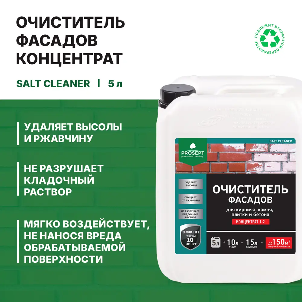 Фото Очиститель высолов для фасадов Prosept Salt Cleaner концентрат 1:2 5 л Фото Очиститель высолов для фасадов Prosept Salt Cleaner концентрат 1:2 5 л