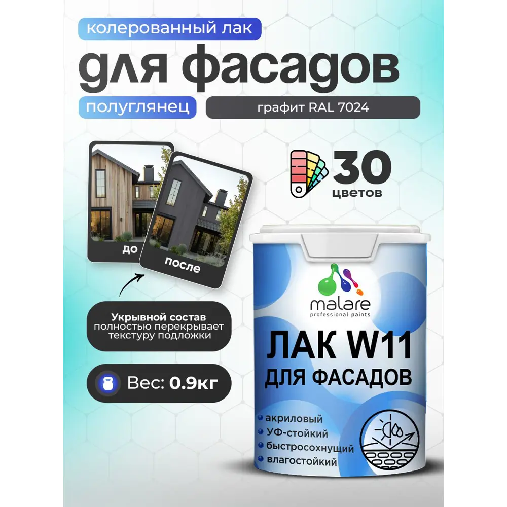 Фото Лак фасадный укрывной Malare Series W полуглянцевый RAL 7024 графит 0.9 кг Фото Лак фасадный укрывной Malare Series W полуглянцевый RAL 7024 графит 0.9 кг