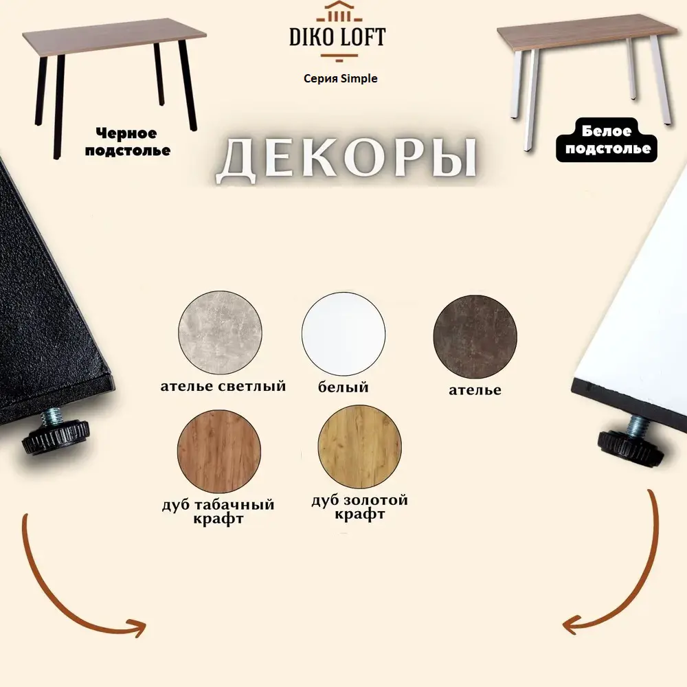 Фото 7 Стол прямоугольный Diko loft DL-868074 110x55 см лдсп цвет ателье темный Фото 7 Стол прямоугольный Diko loft DL-868074 110x55 см лдсп цвет ателье темный