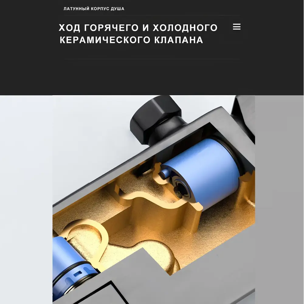 Фото 10 Душевая система DIKALAN AL55060-B термостатический смеситель с тропическим душем цвет черный Фото 10 Душевая система DIKALAN AL55060-B термостатический смеситель с тропическим душем цвет черный
