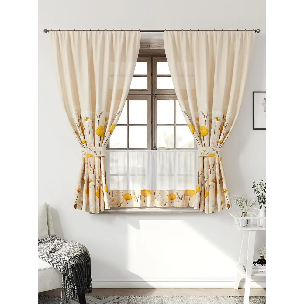 Фото Комплект штор Comfy way Иномик - 51 CW705051-160 на шторной ленте 160x150 см цвет бежевый Фото Комплект штор Comfy way Иномик - 51 CW705051-160 на шторной ленте 160x150 см цвет бежевый