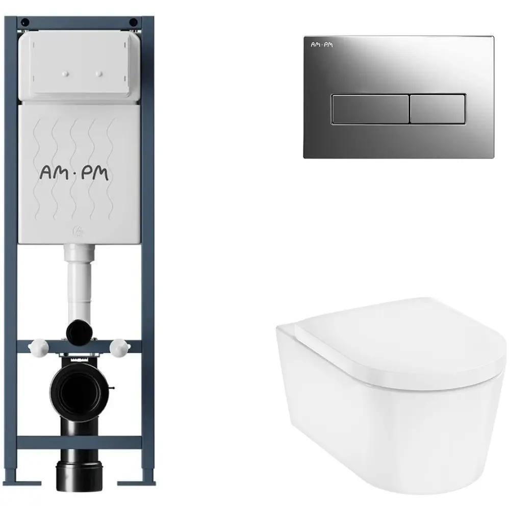Фото 2 Инсталляция AM.PM I012711.0351 ErgoFit с клавишей смыва ErgoFit M хром глянцевый Hansgrohe EluPura Original S унитаз 540x360 белый Фото 2 Инсталляция AM.PM I012711.0351 ErgoFit с клавишей смыва ErgoFit M хром глянцевый Hansgrohe EluPura Original S унитаз 540x360 белый