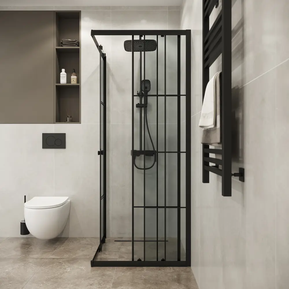 Фото 4 Душевой уголок Niagara Eco NG-1008-14QKL квадрат 80x80см черный профиль эффект стекла прозрачное закаленное стекло Фото 4 Душевой уголок Niagara Eco NG-1008-14QKL квадрат 80x80см черный профиль эффект стекла прозрачное закаленное стекло