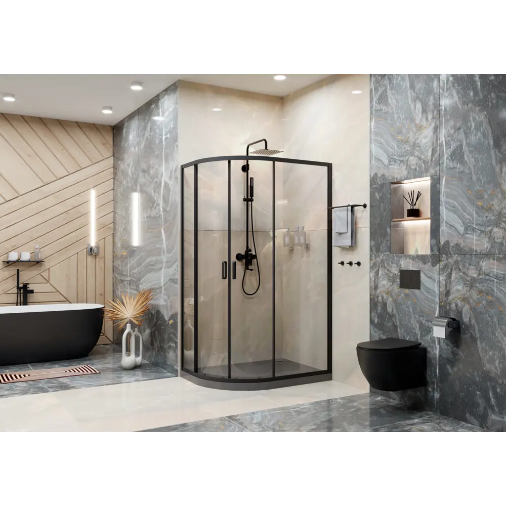 Фото 4 Душевая перегородка Ambassador 14011207 90x200см черный профиль Фото 4 Душевая перегородка Ambassador 14011207 90x200см черный профиль