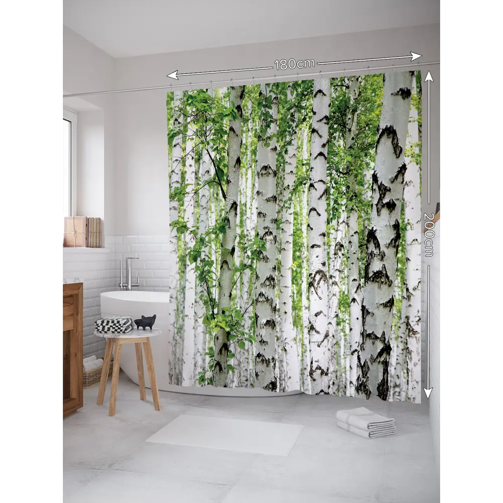 Фото Штора для ванной JoyArty Березы умиляют из ткани, 180x200 см с крючками Фото Штора для ванной JoyArty Березы умиляют из ткани, 180x200 см с крючками