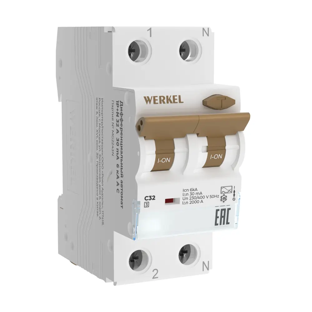 Фото 3 Дифференциальный автомат Werkel W922P326 1P+N C32 А 30 мА 6 кА C a062571 Фото 3 Дифференциальный автомат Werkel W922P326 1P+N C32 А 30 мА 6 кА C a062571