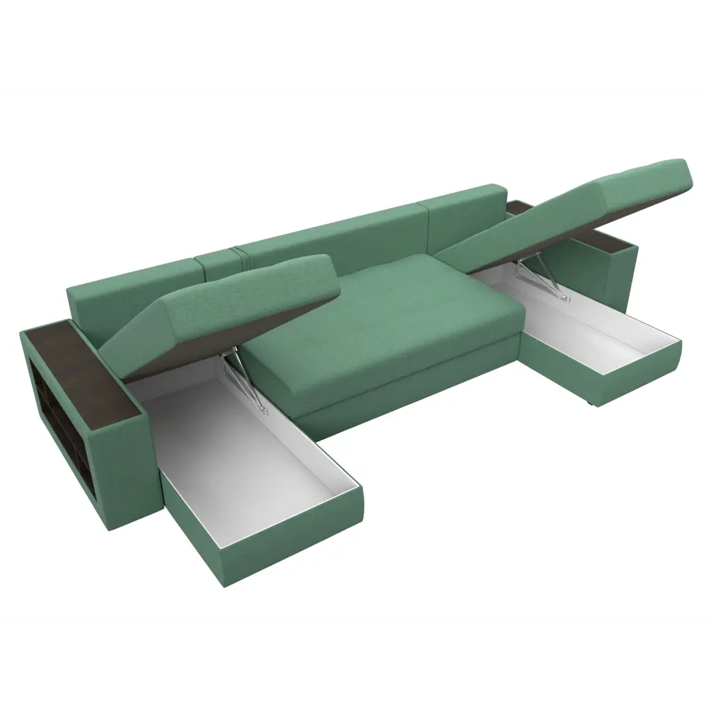 Фото 9 Диван П-образный Дубай полки слева Лига диванов 123247L 352x90x163 см рогожка цвет амур 11 зеленый