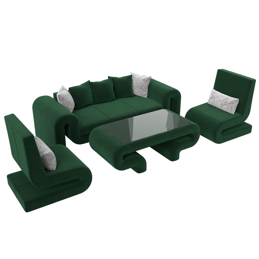Фото 4 Набор Волна-2 стол/диван/2 кресла Лига диванов 115702 370x80x149 см велюр цвет зеленый/серый Фото 4 Набор Волна-2 стол/диван/2 кресла Лига диванов 115702 370x80x149 см велюр цвет зеленый/серый