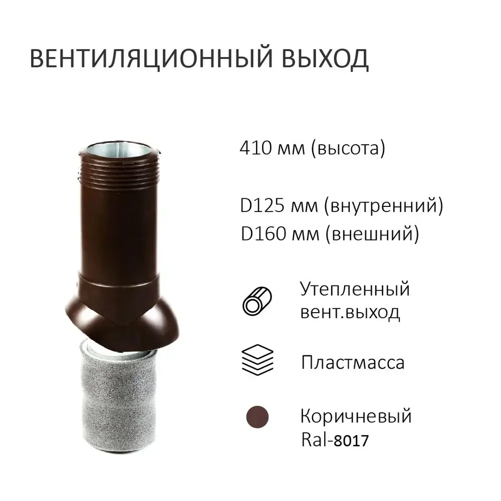 Фото 2 Турбодефлектор Polivent TD160 утепленный Н500 для профнастила 35 мм цвет коричневый Фото 2 Турбодефлектор Polivent TD160 утепленный Н500 для профнастила 35 мм цвет коричневый