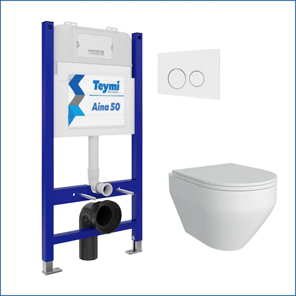 Фото 2 Инсталляция с унитазом комплект 5 в 1 Teymi F13495 унитаз подвесной безободковый Demi кнопка белая/хром Фото 2 Инсталляция с унитазом комплект 5 в 1 Teymi F13495 унитаз подвесной безободковый Demi кнопка белая/хром