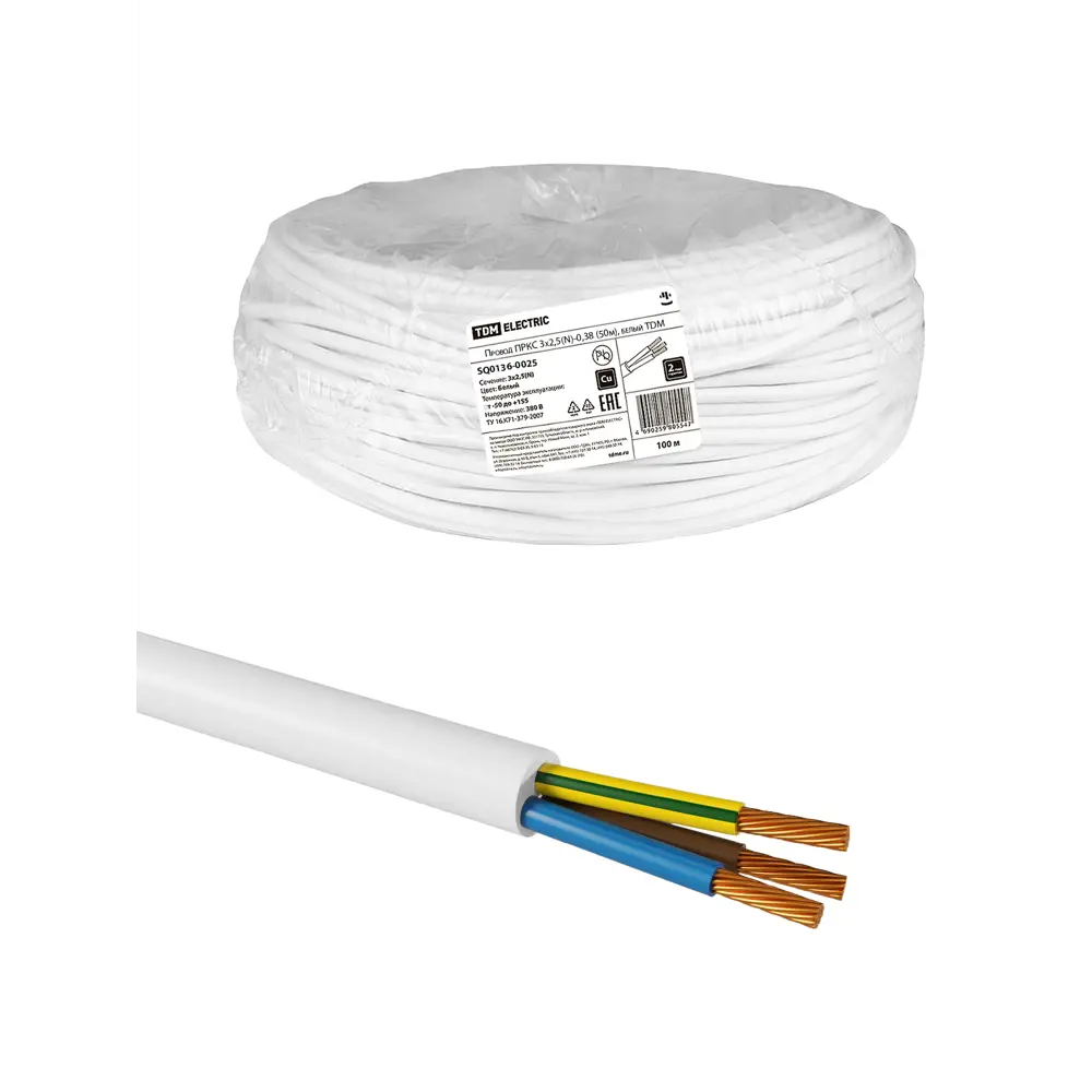 Фото Провод Tdm electric ПРКС 3x2.5(N) 100 м на катушке цвет белый Фото Провод Tdm electric ПРКС 3x2.5(N) 100 м на катушке цвет белый