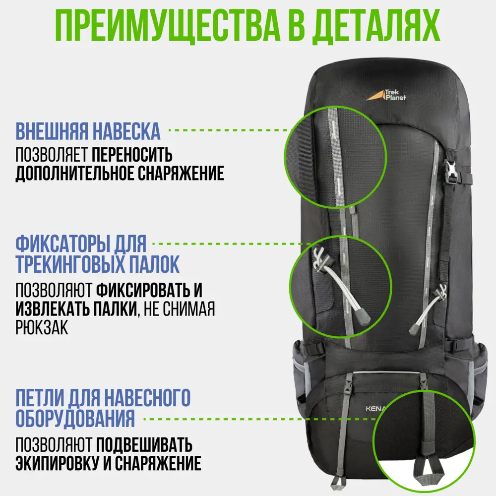 Фото 6 Рюкзак туристический Trek planet KENAI 80 80 л черный Фото 6 Рюкзак туристический Trek planet KENAI 80 80 л черный