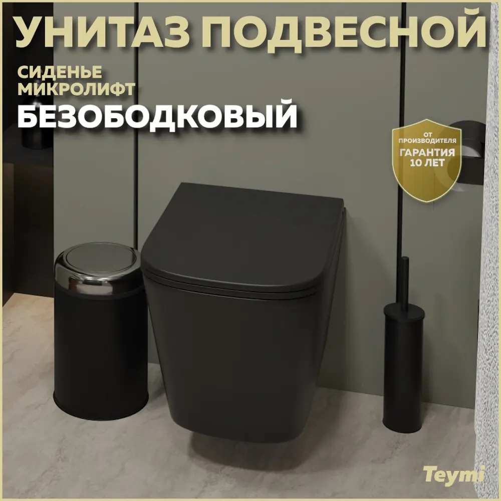 Фото Унитаз подвесной Teymi T40302MB безободковый с сиденьем микролифт Фото Унитаз подвесной Teymi T40302MB безободковый с сиденьем микролифт