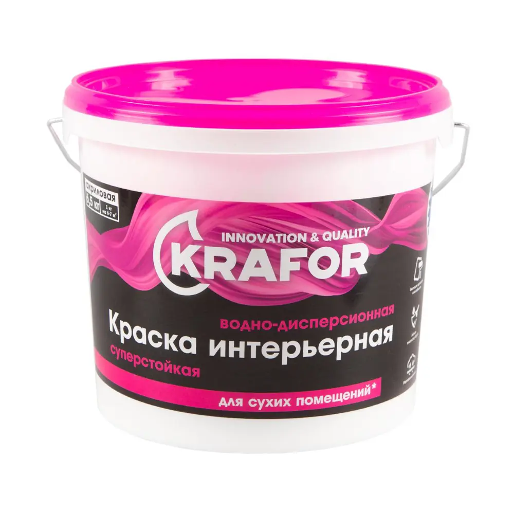 Фото 4 Краска интерьерная суперстойкая KRAFOR 6.5 кг белая Фото 4 Краска интерьерная суперстойкая KRAFOR 6.5 кг белая