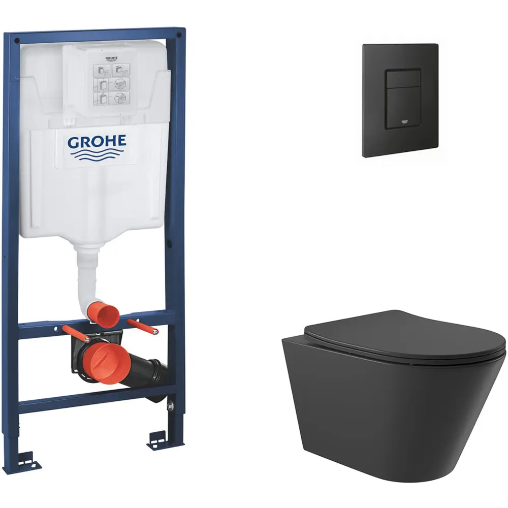 Фото 2 Инсталляция GROHE Solido 3 в 1 с клавишей смыва Even фантомный черный (38811KF0) и унитаз 525*360 Soft-Close черный матовый конус Фото 2 Инсталляция GROHE Solido 3 в 1 с клавишей смыва Even фантомный черный (38811KF0) и унитаз 525*360 Soft-Close черный матовый конус