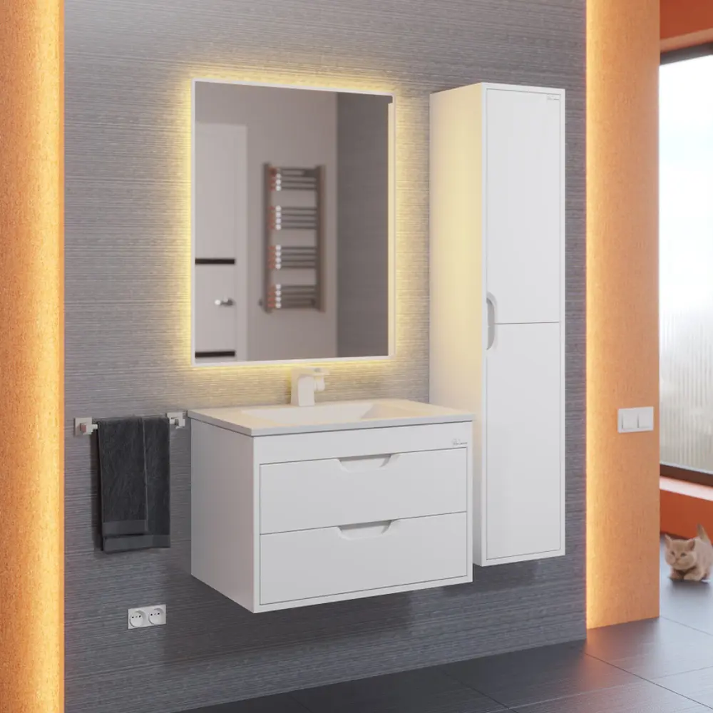 Фото 7 Шкаф-пенал для ванной Uperwood Modul подвесной 33x150 см белый Фото 7 Шкаф-пенал для ванной Uperwood Modul подвесной 33x150 см белый