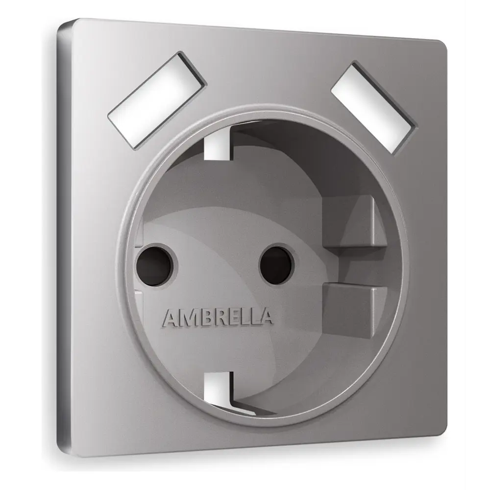 Фото Накладка для розетки с заземлением со шторками 2USB A+A Ambrella volt Alfa AP5090 цвет сталь матовая Фото Накладка для розетки с заземлением со шторками 2USB A+A Ambrella volt Alfa AP5090 цвет сталь матовая