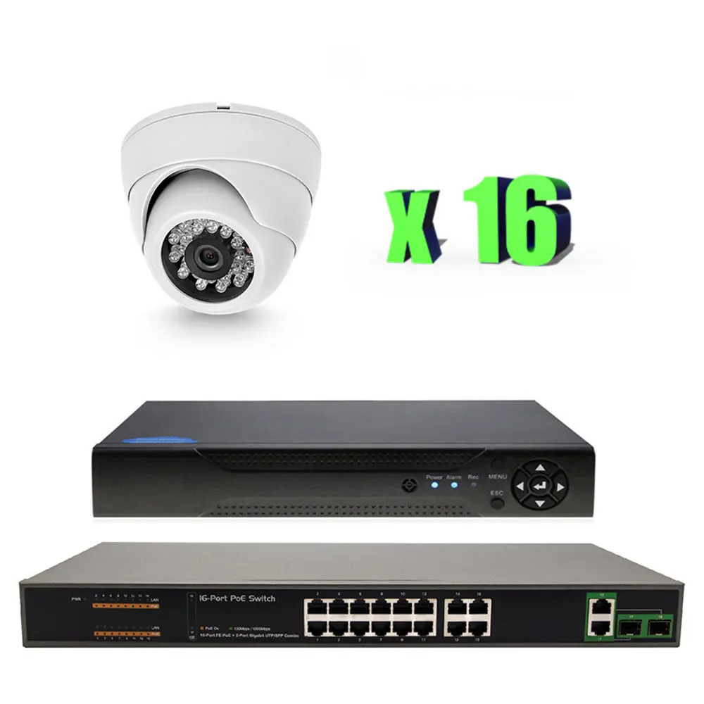 Фото Комплект для видеонаблюдения IP PS-link 2Мп 16 камер для помещения с POE питанием цвет белый Фото Комплект для видеонаблюдения IP PS-link 2Мп 16 камер для помещения с POE питанием цвет белый