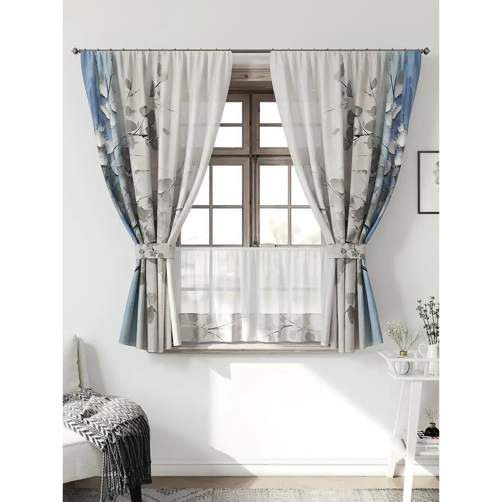 Фото Комплект штор Comfy way CW705106-160 на шторной ленте 160x150 см цвет бежевый, синий, светло-бежевый, светло-серый Фото Комплект штор Comfy way CW705106-160 на шторной ленте 160x150 см цвет бежевый, синий, светло-бежевый, светло-серый