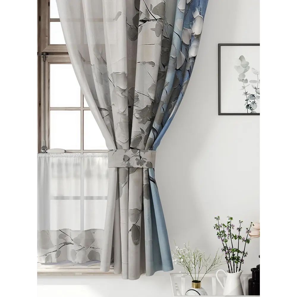 Фото 5 Комплект штор Comfy way CW705106-160 на шторной ленте 160x150 см цвет бежевый, синий, светло-бежевый, светло-серый Фото 5 Комплект штор Comfy way CW705106-160 на шторной ленте 160x150 см цвет бежевый, синий, светло-бежевый, светло-серый