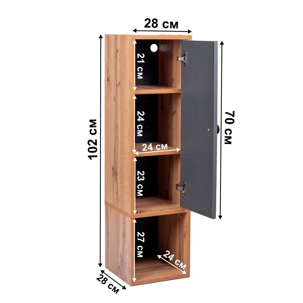 Фото 5 Шкаф распашной Letta 27.8x102.9x27.7 см ЛДСП цвет дуб вотан L3567 Фото 5 Шкаф распашной Letta 27.8x102.9x27.7 см ЛДСП цвет дуб вотан L3567