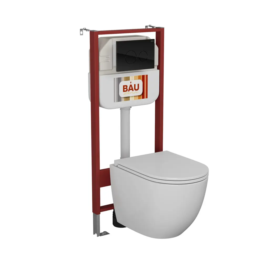 Фото 2 Комплект BAUEDGE NEO45700-GR-4455SQ-Q00011 6 в 1: инсталляция 45, унитаз, со смывом торнадо Grossman Hurricane 3, сиденье, кнопка из стекла Dream