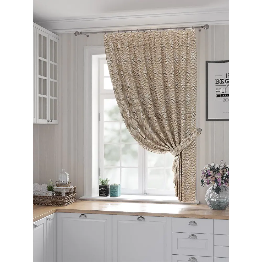 Фото Штора Helga Элоу TD-530200 на шторной ленте, 180x150 см, цвет бежевый Фото Штора Helga Элоу TD-530200 на шторной ленте, 180x150 см, цвет бежевый