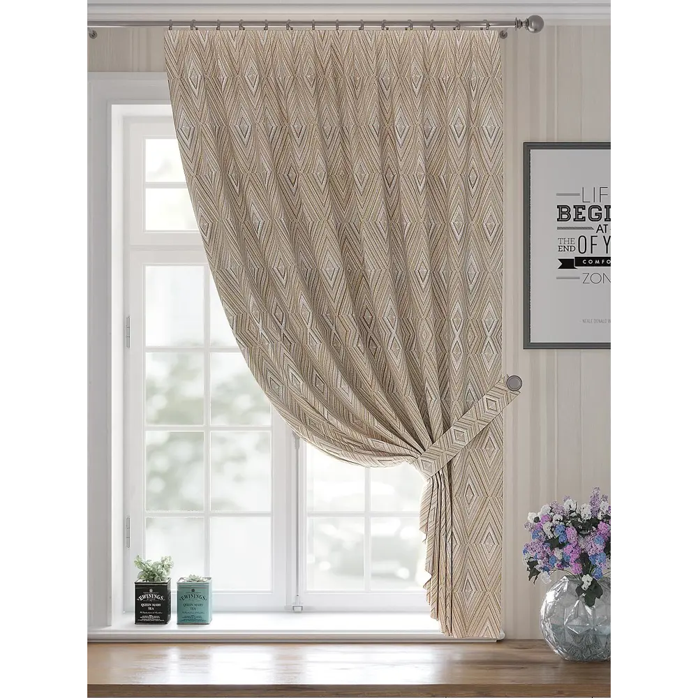 Фото 4 Штора Helga Элоу TD-530200 на шторной ленте, 180x150 см, цвет бежевый Фото 4 Штора Helga Элоу TD-530200 на шторной ленте, 180x150 см, цвет бежевый