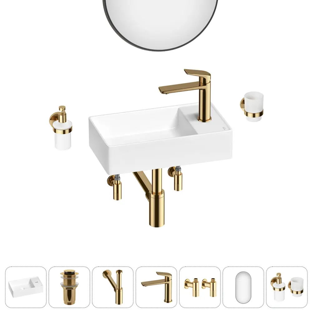 Фото Раковина мини Wellsee WC Area 41см комплект 7 в 1 20218101R Фото Раковина мини Wellsee WC Area 41см комплект 7 в 1 20218101R