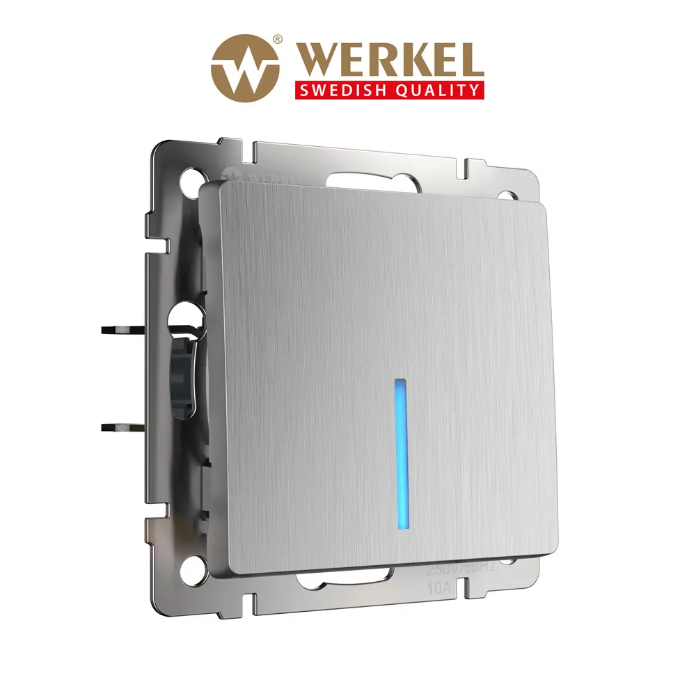 Фото Выключатель Werkel W1110109 одноклавишный с подсветкой цвет серебряный рифленый Фото Выключатель Werkel W1110109 одноклавишный с подсветкой цвет серебряный рифленый